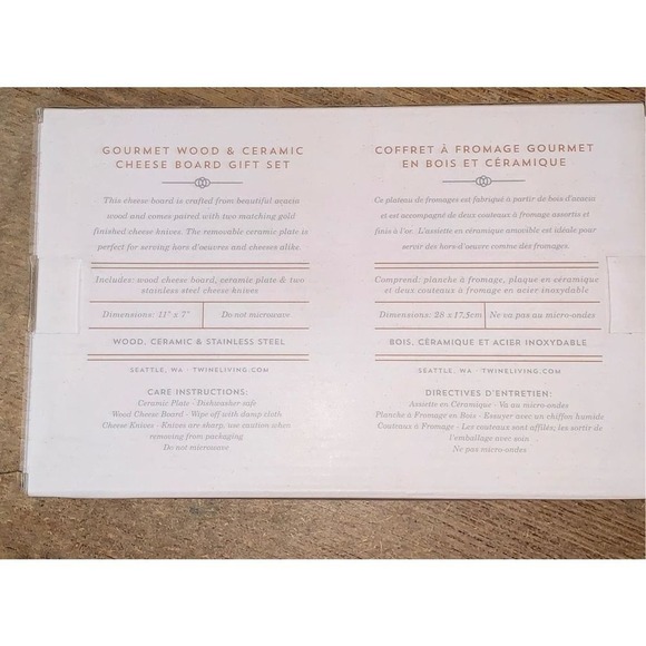 Twine Living Gourmet Acacia Wood Ceramic Cheese Board Knife Charcuterie Set New - Picture 5 of 6